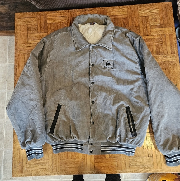 VTG Rennoc‎ John Deere Gray Corduroy Bomber Jacket Quilted USA Made 2XLarge - Picture 2 of 11